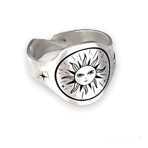 Anillo Sello Plano Sol de Plata - Unicus Joyas